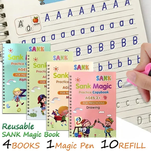 Sank Magic Practice Copybook (4 Books + Magic Pen & 10 Refills)